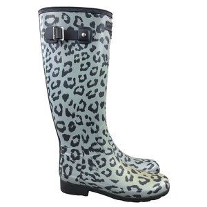 Hunter Women's Size 7** Original Refined Grey Leopard Print Tall Rain Boots FLAW